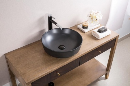 Раковина накладная керамическая, круглая, чёрная матовая, BB1315-H301, 41x41