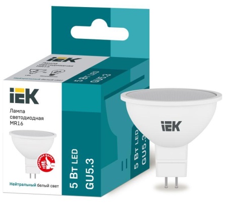 Лампа светодиодная 5Вт MR16 софит 4000К нейтр. бел. GU5.3 450лм 230-240В IEK LLE-MR16-5-230-40-GU5