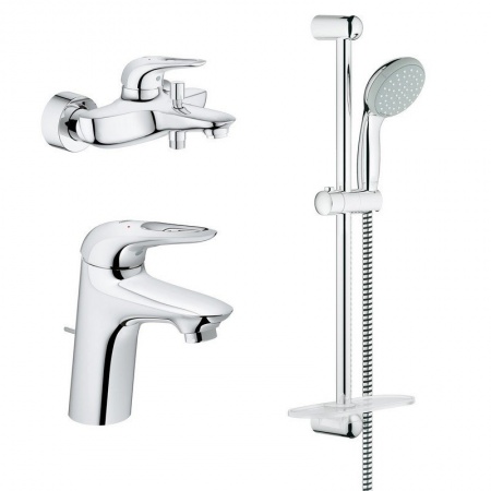 Набор смесителей для ванны Grohe Eurostyle New 124416 с душевым гарнитуром и полочкой